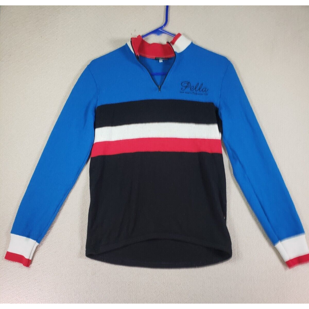 Pella Sweater Mens Medium Blue‎ Striped Collared Long Sleeve 1/4 Zip Pullover